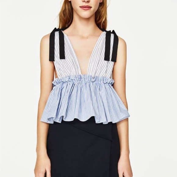 Zara Tops - Zara Blue and White Striped Crop Top